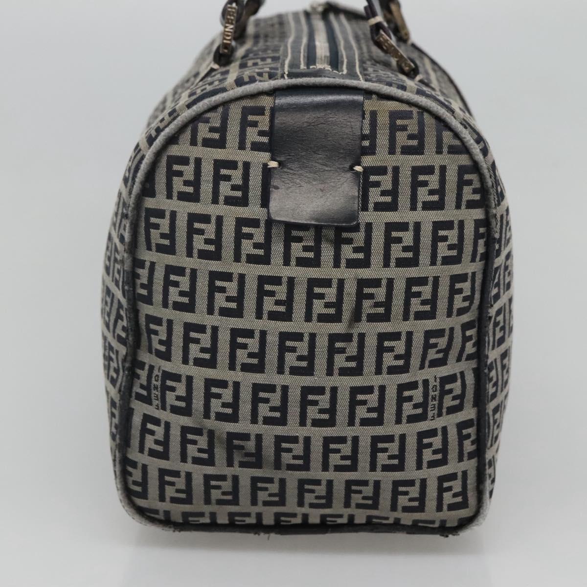 FENDI Zucchino Canvas Boston Bag Navy Silver 120038