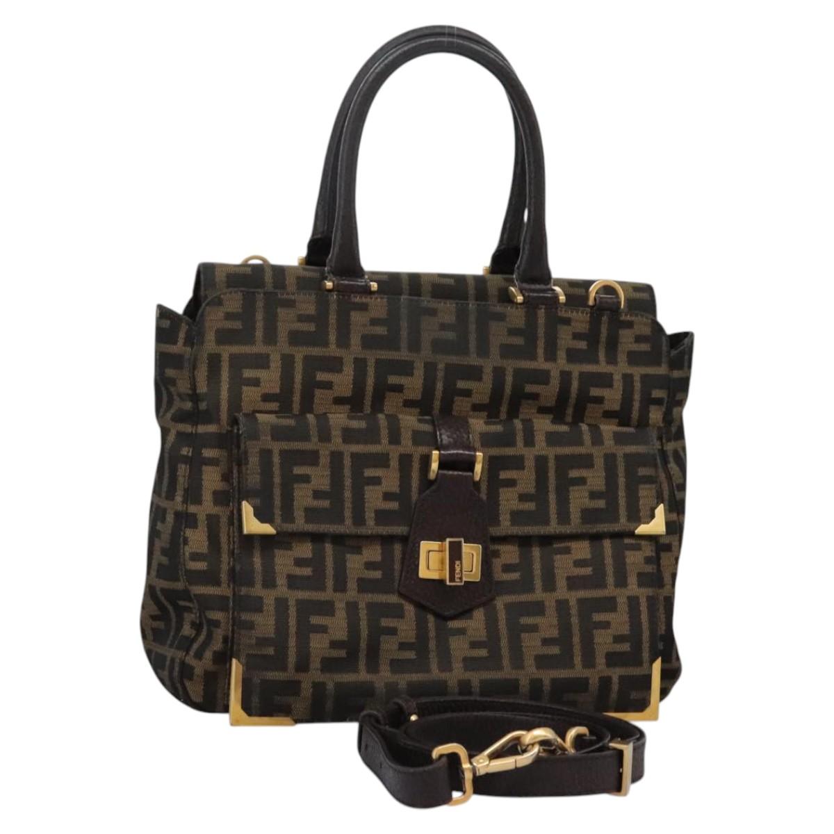 FENDI Zucca Canvas Hand Bag 2way Black Brown 120380