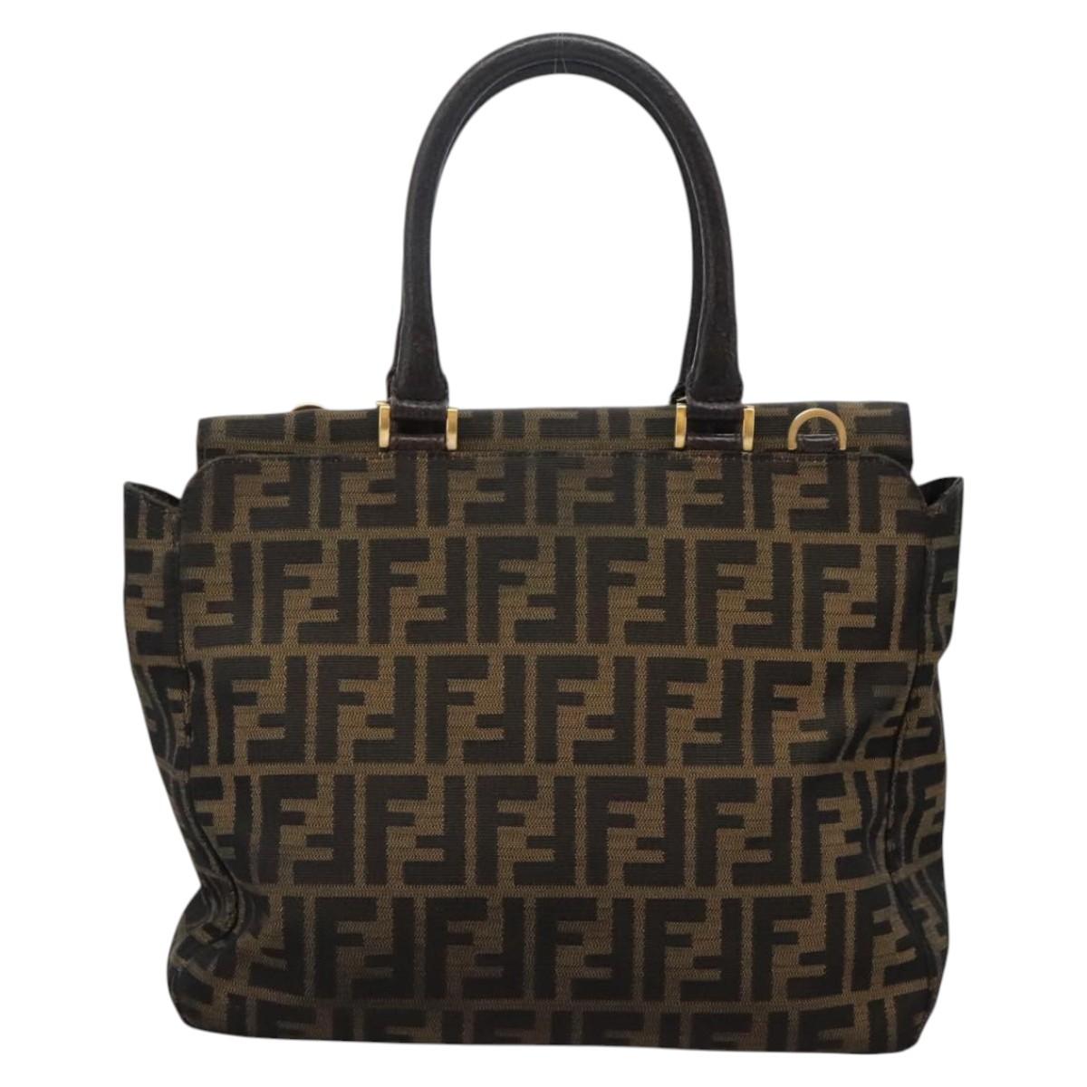 FENDI Zucca Canvas Hand Bag 2way Black Brown 120380