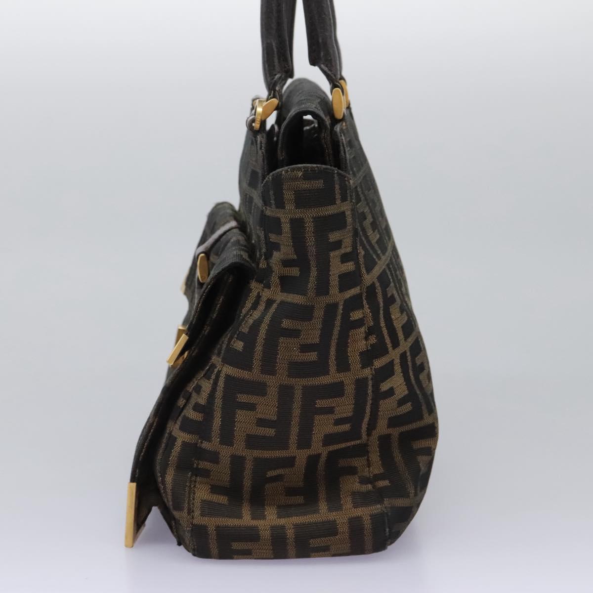 FENDI Zucca Canvas Hand Bag 2way Black Brown 120380