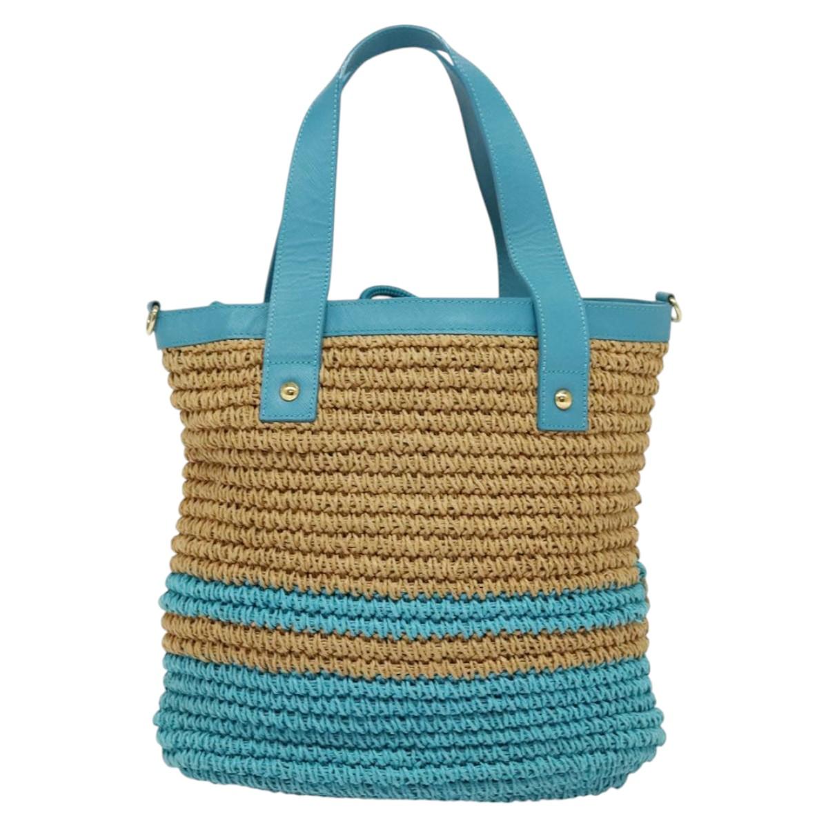 BURBERRY Blue Label Hand Bag Straw 2way Blue Gold 120707