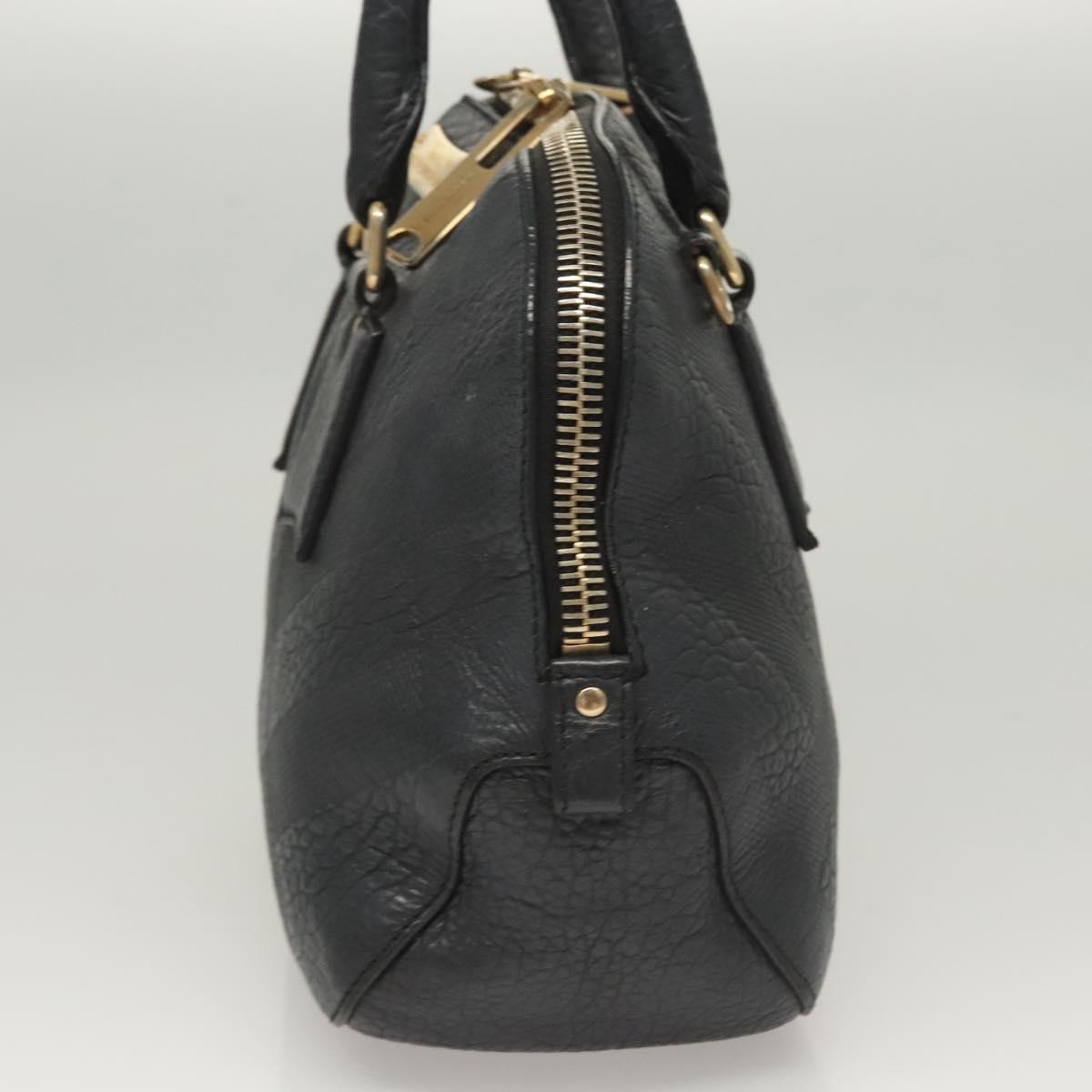 BURBERRY Hand Bag Leather Black Gold 121067