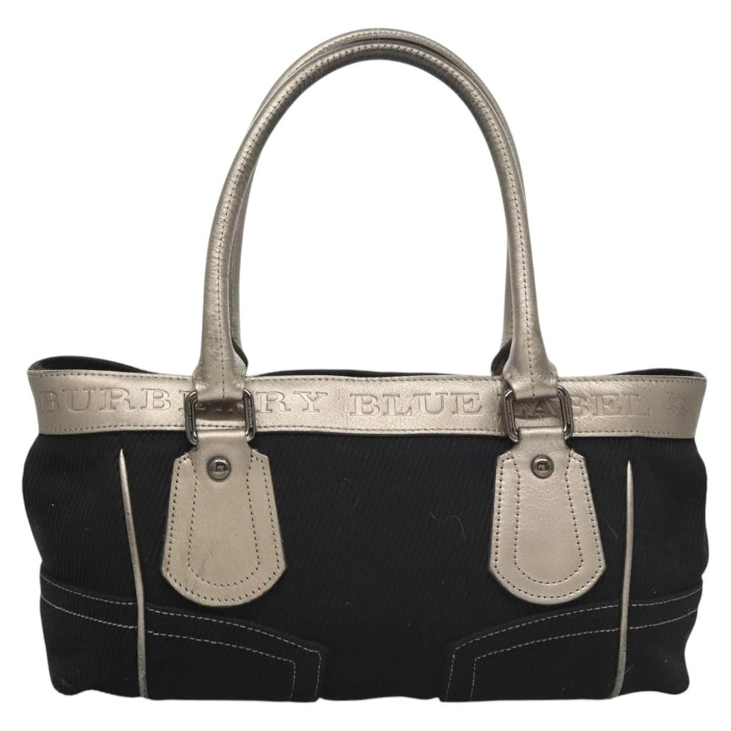 BURBERRY Blue Label Hand Bag Canvas Black Silver 121101