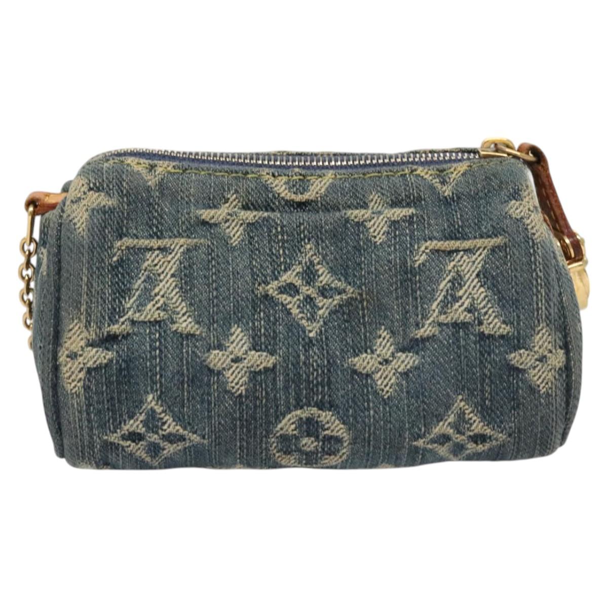 LOUIS VUITTON Monogram Denim Trousse Speedy PM Pouch Blue M95082 LV 123303