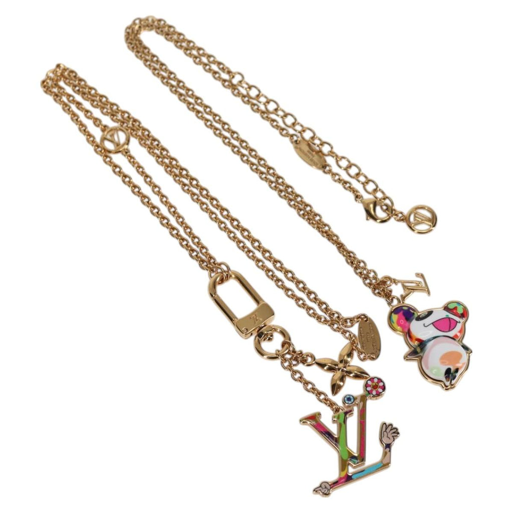 LOUIS VUITTON LVxTM 2 Necklace Super Flat metal Gold Tone M02499 LV 127723M