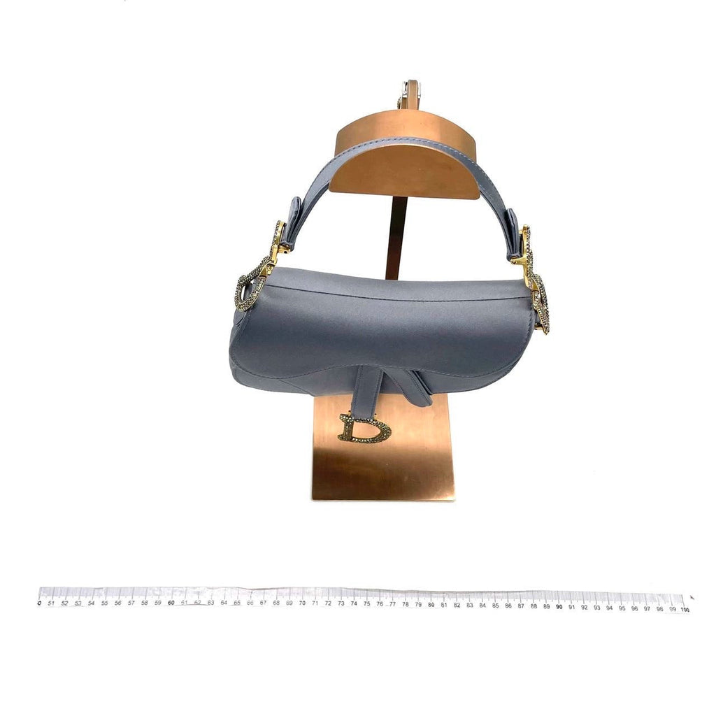 Dior Saddle Mini Silk Blue Grey with Crystal Embedded Buckles
