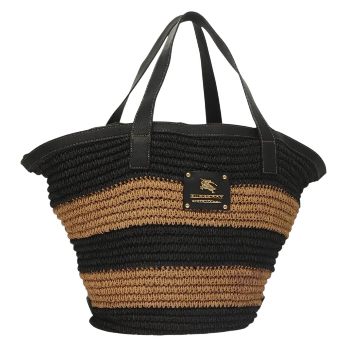BURBERRY Blue Label Tote Bag Straw Gold Black 132307