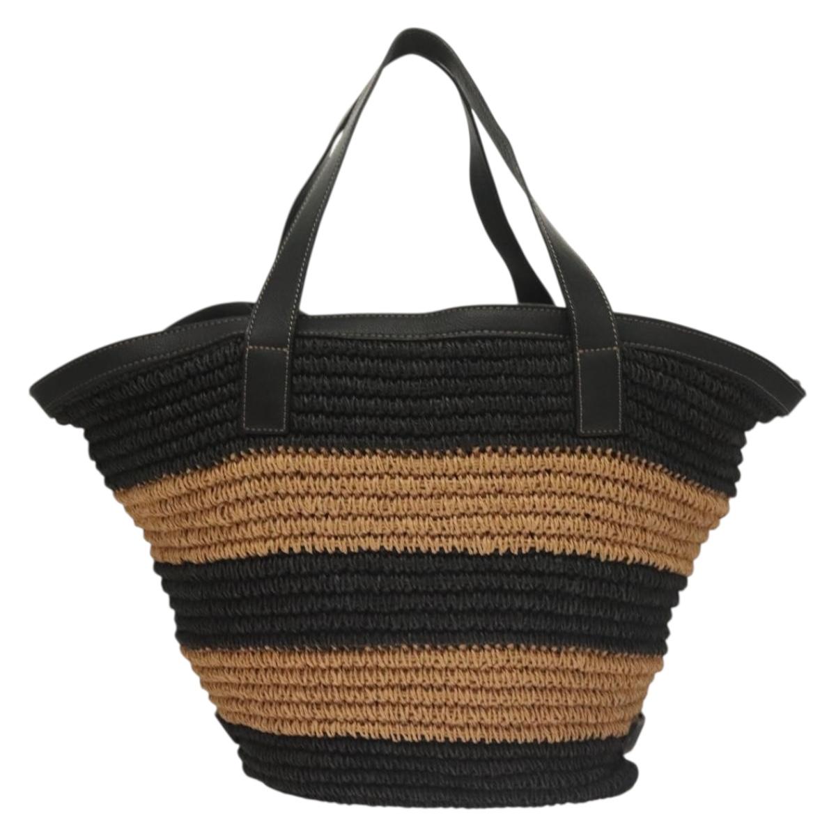 BURBERRY Blue Label Tote Bag Straw Gold Black 132307