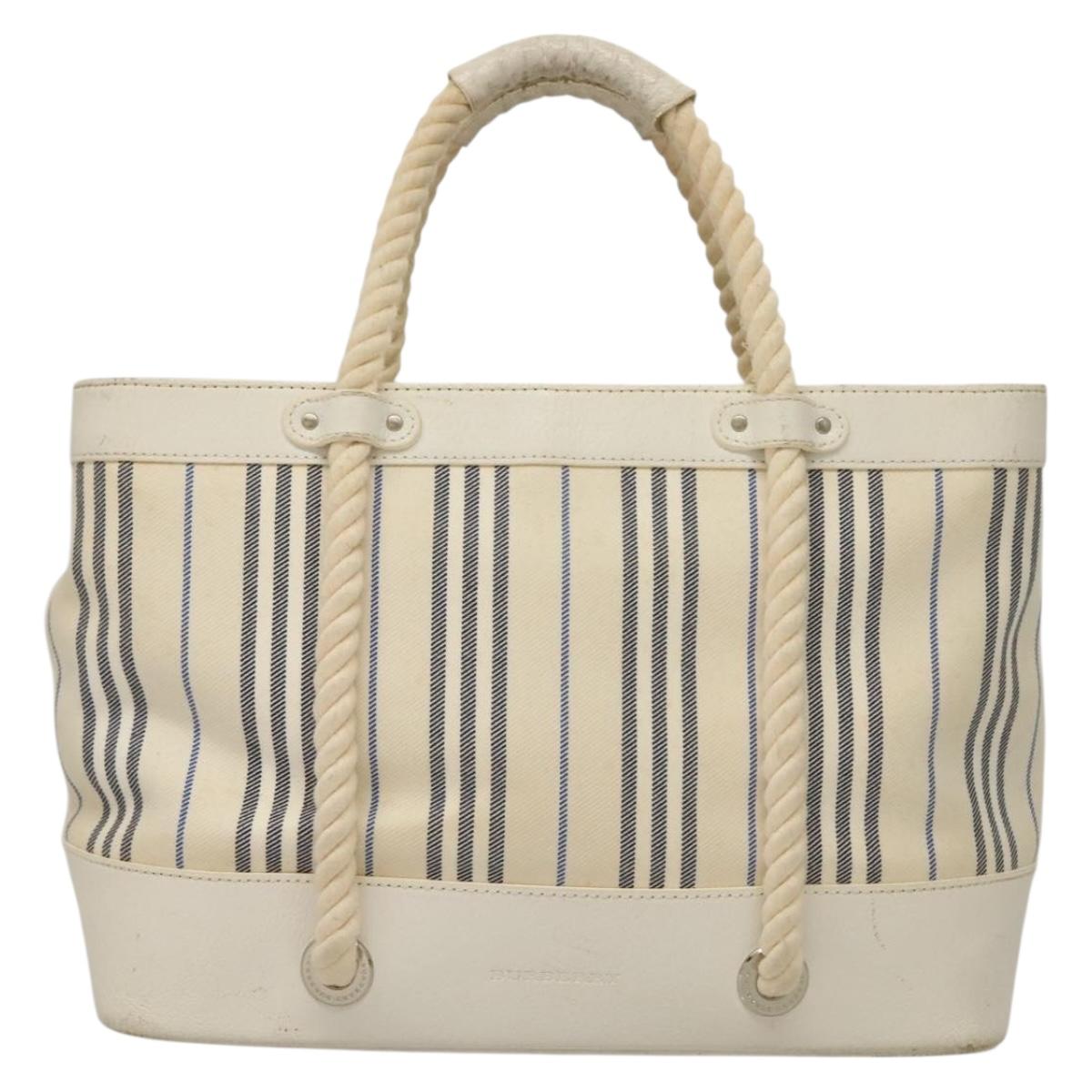 BURBERRY Hand Bag Canvas Leather Ivory Silver 132943
