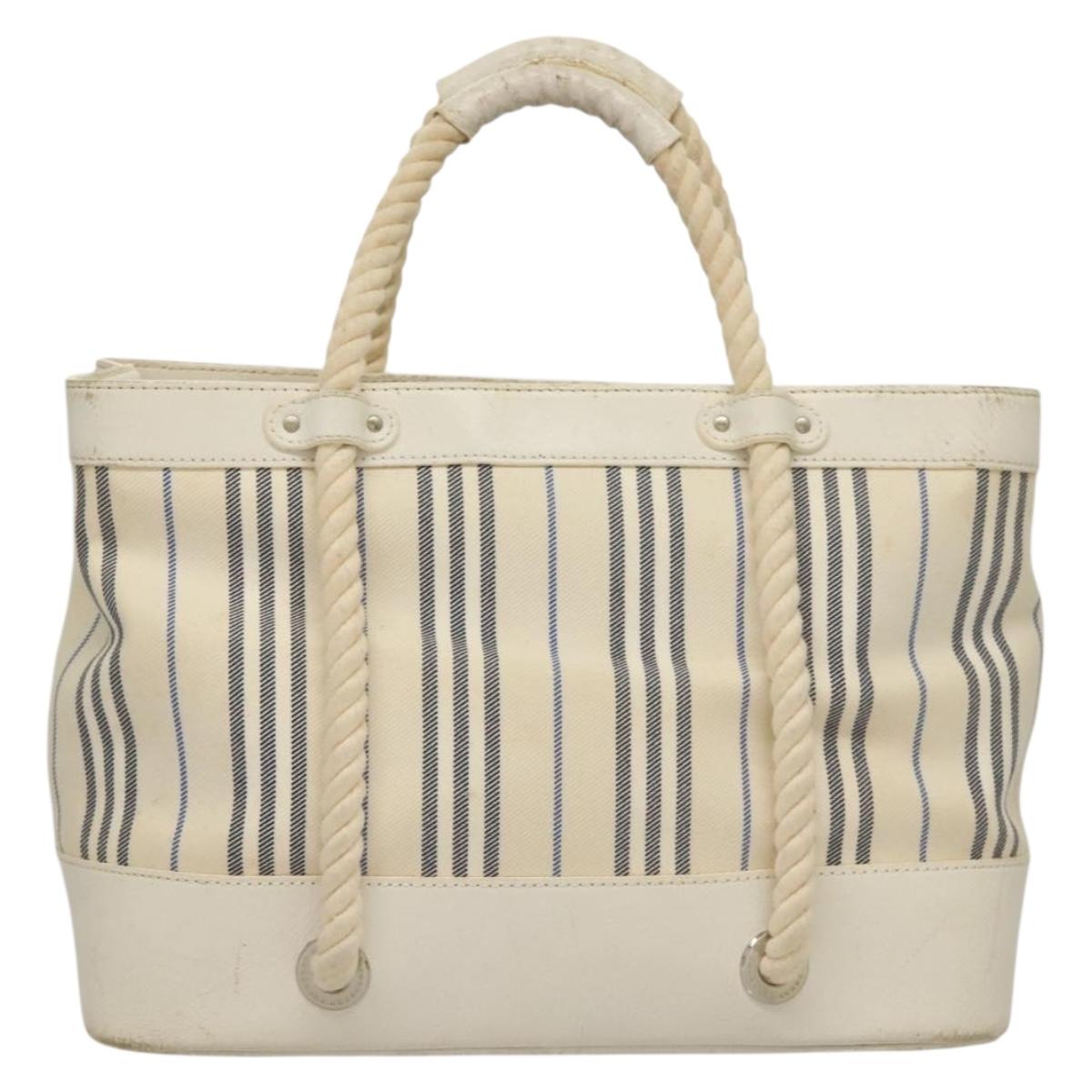 BURBERRY Hand Bag Canvas Leather Ivory Silver 132943