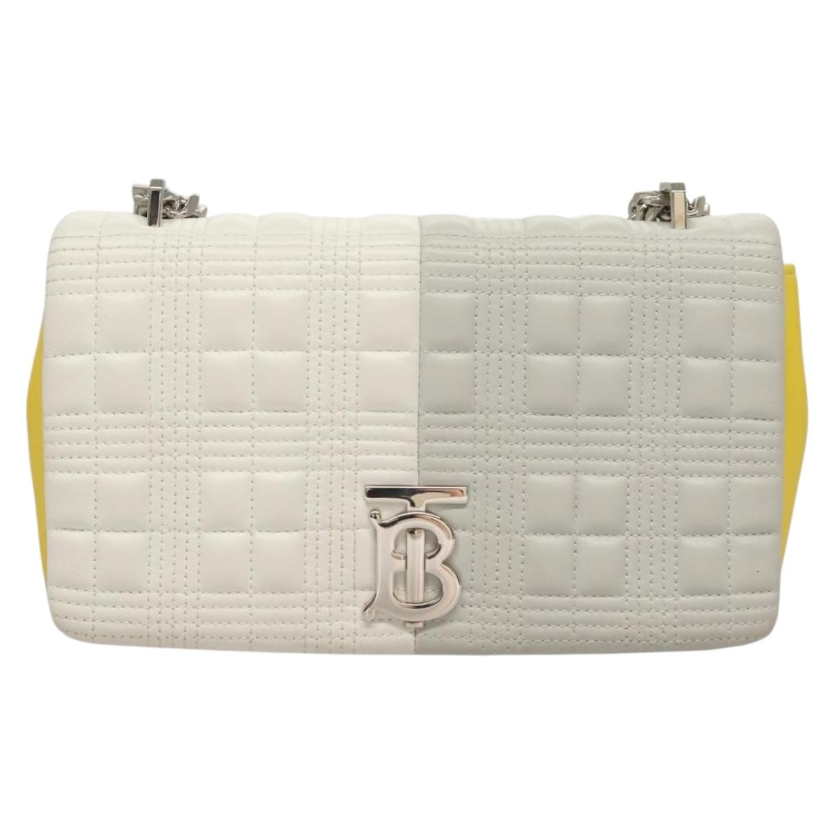 BURBERRY Chain Roller Shoulder Bag Leather White Silver 132944