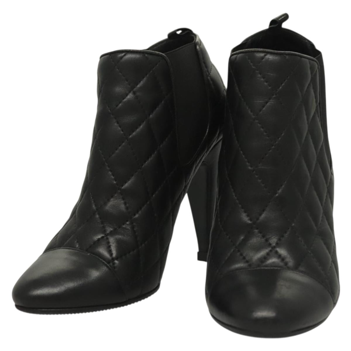 CHANEL Matelasse Side Gore Heel Boots Lamb Skin Black CC 132992V