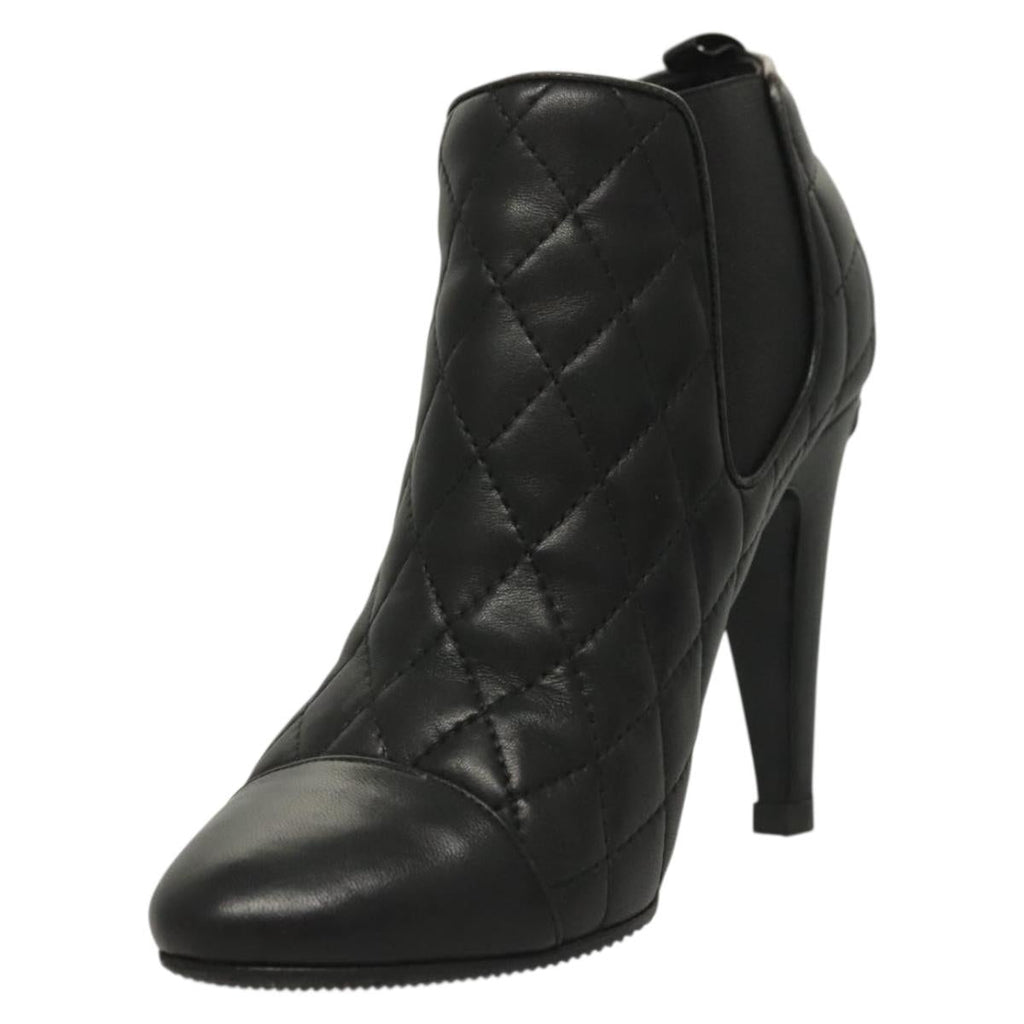 CHANEL Matelasse Side Gore Heel Boots Lamb Skin Black CC 132992V