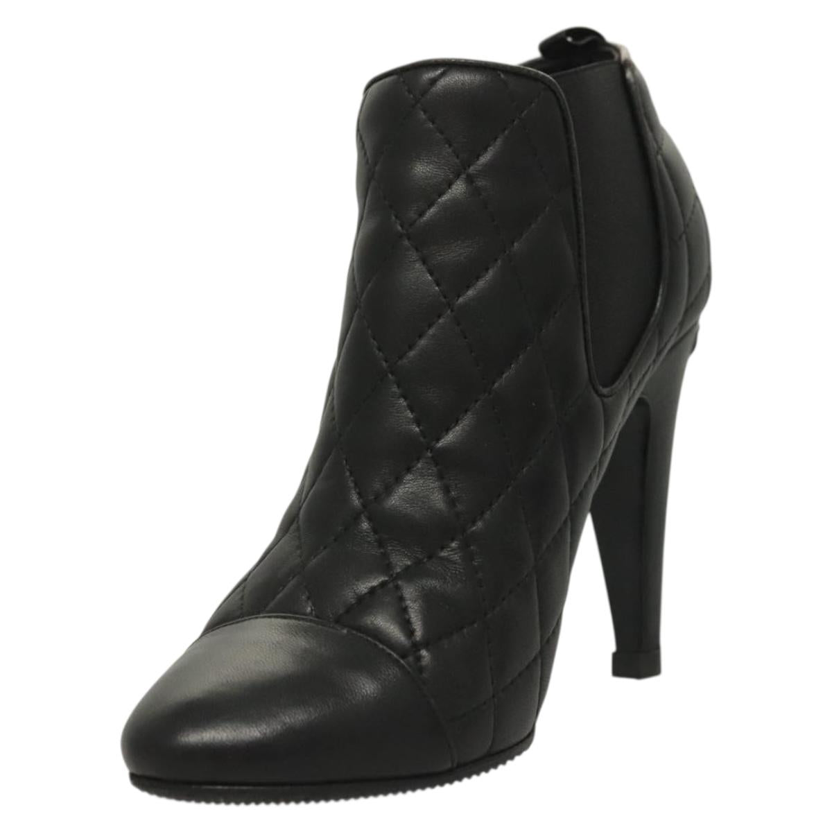 CHANEL Matelasse Side Gore Heel Boots Lamb Skin Black CC 132992V