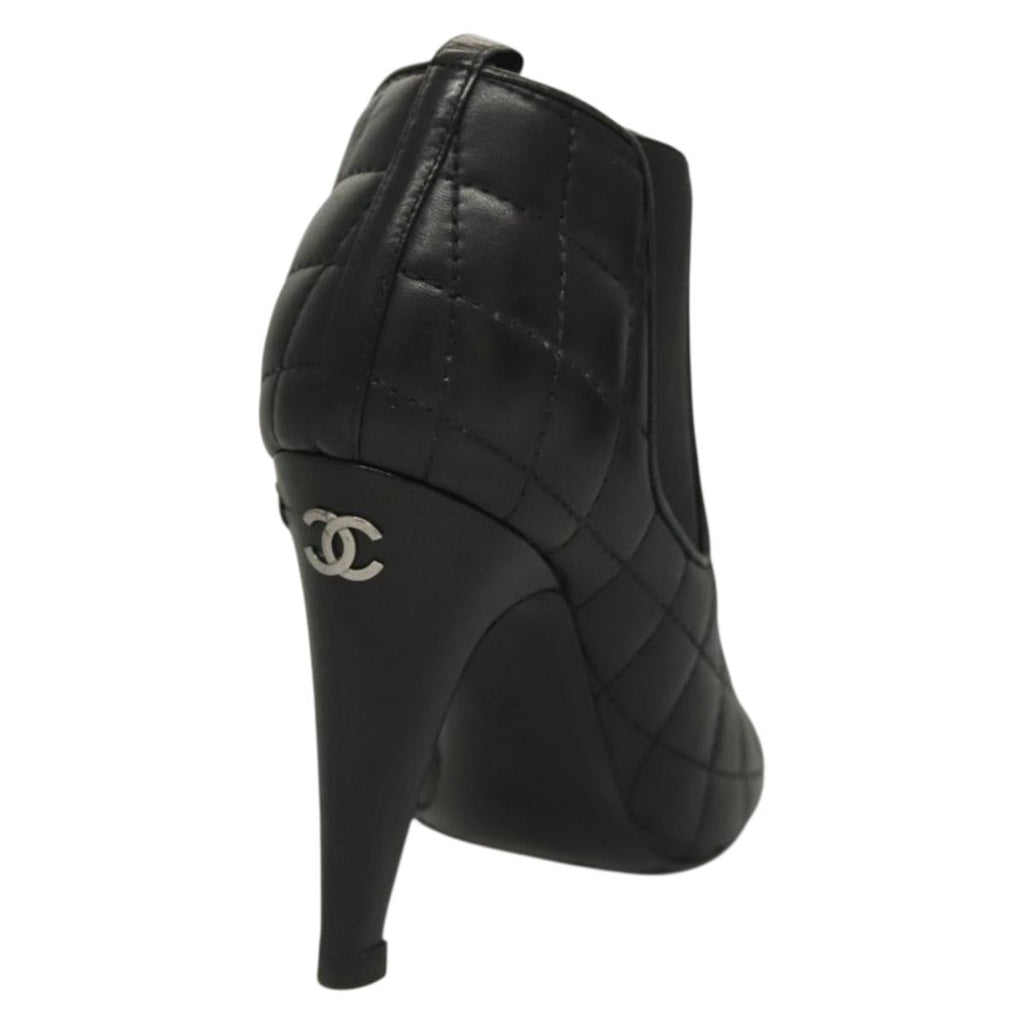 CHANEL Matelasse Side Gore Heel Boots Lamb Skin Black CC 132992V