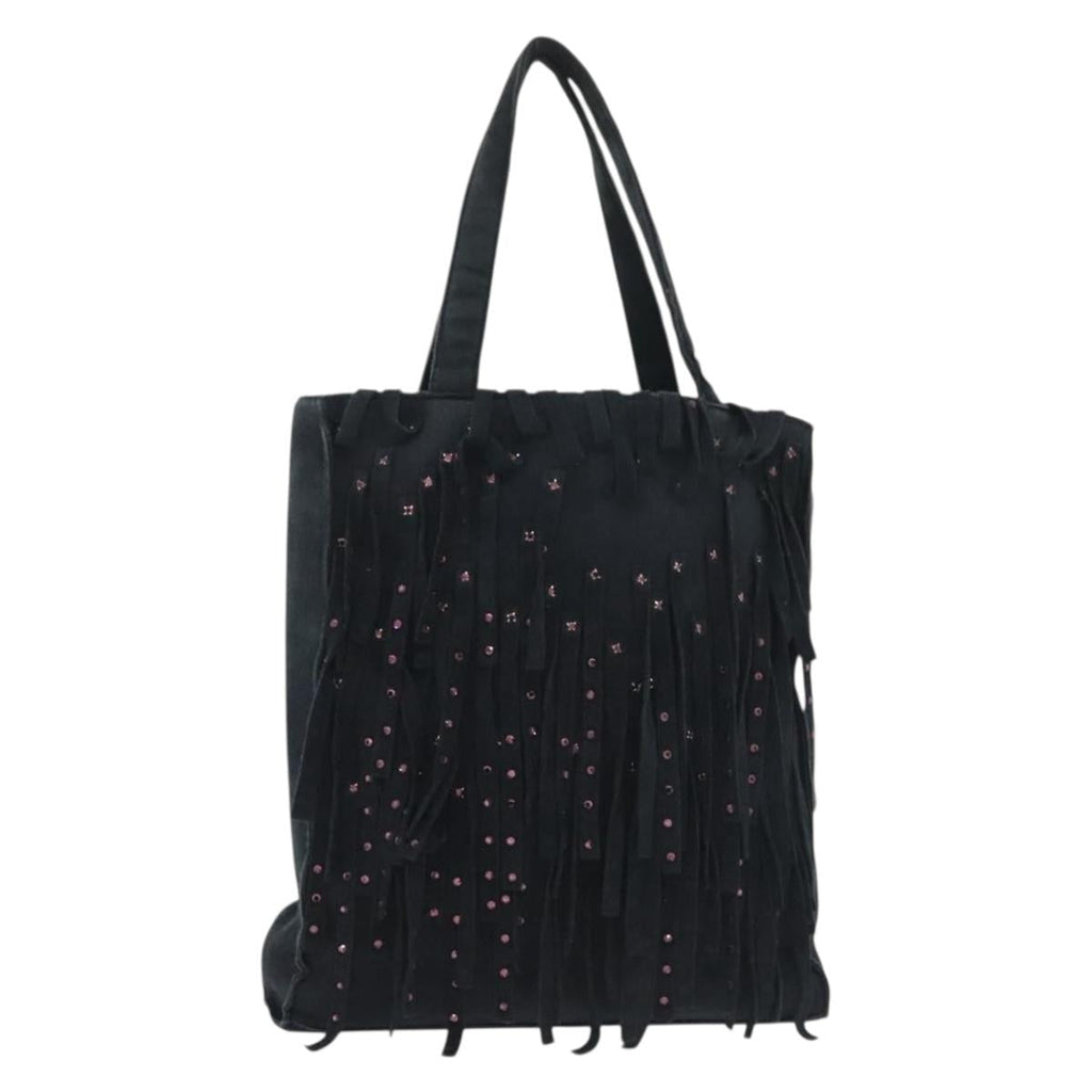 CHANEL Fringe Hand Bag Suede Navy CC 137466