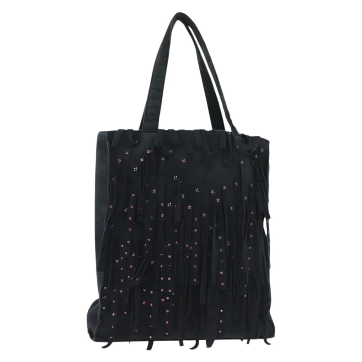 CHANEL Fringe Hand Bag Suede Navy CC 137466