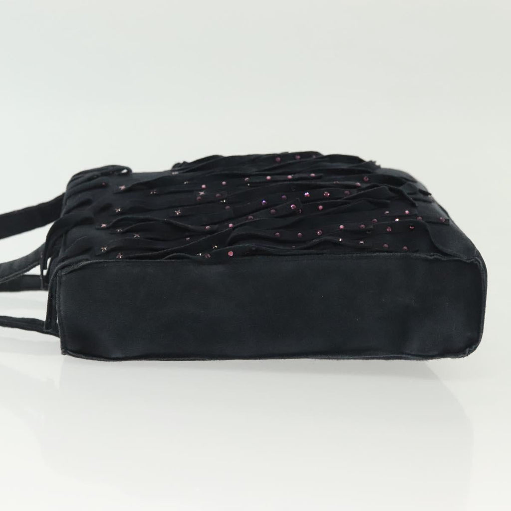 CHANEL Fringe Hand Bag Suede Navy CC 137466