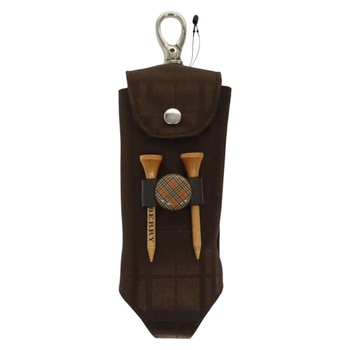 BURBERRY Golf Ball Case Nylon Brown Silver 138917