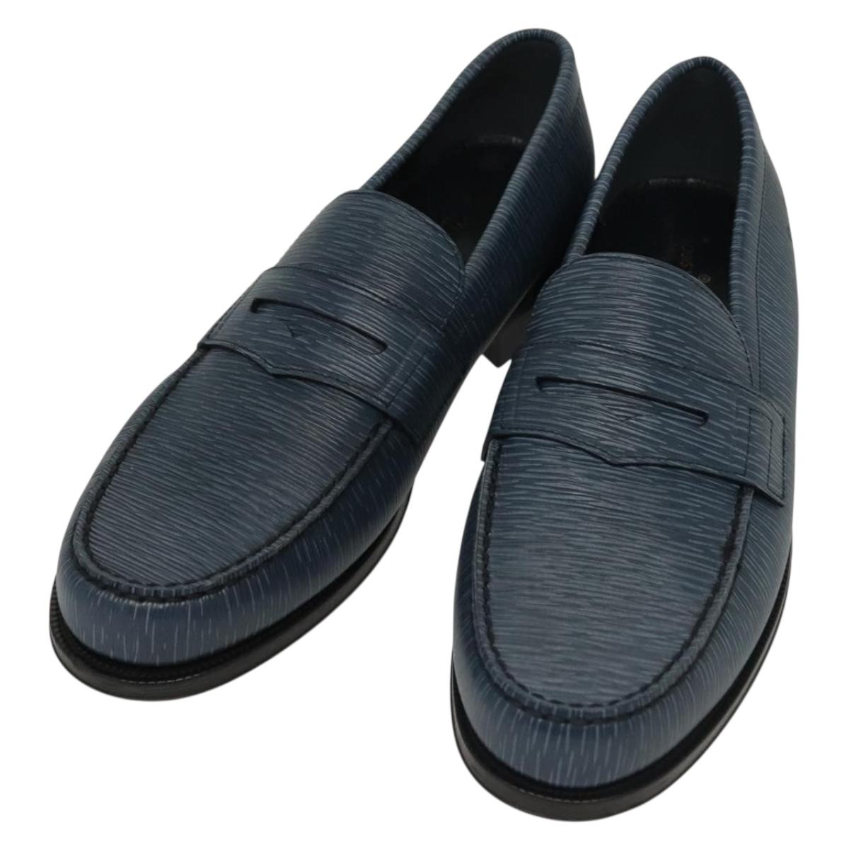 LOUIS VUITTON loafers shoes Leather 8 1/2 Blue LV 139091