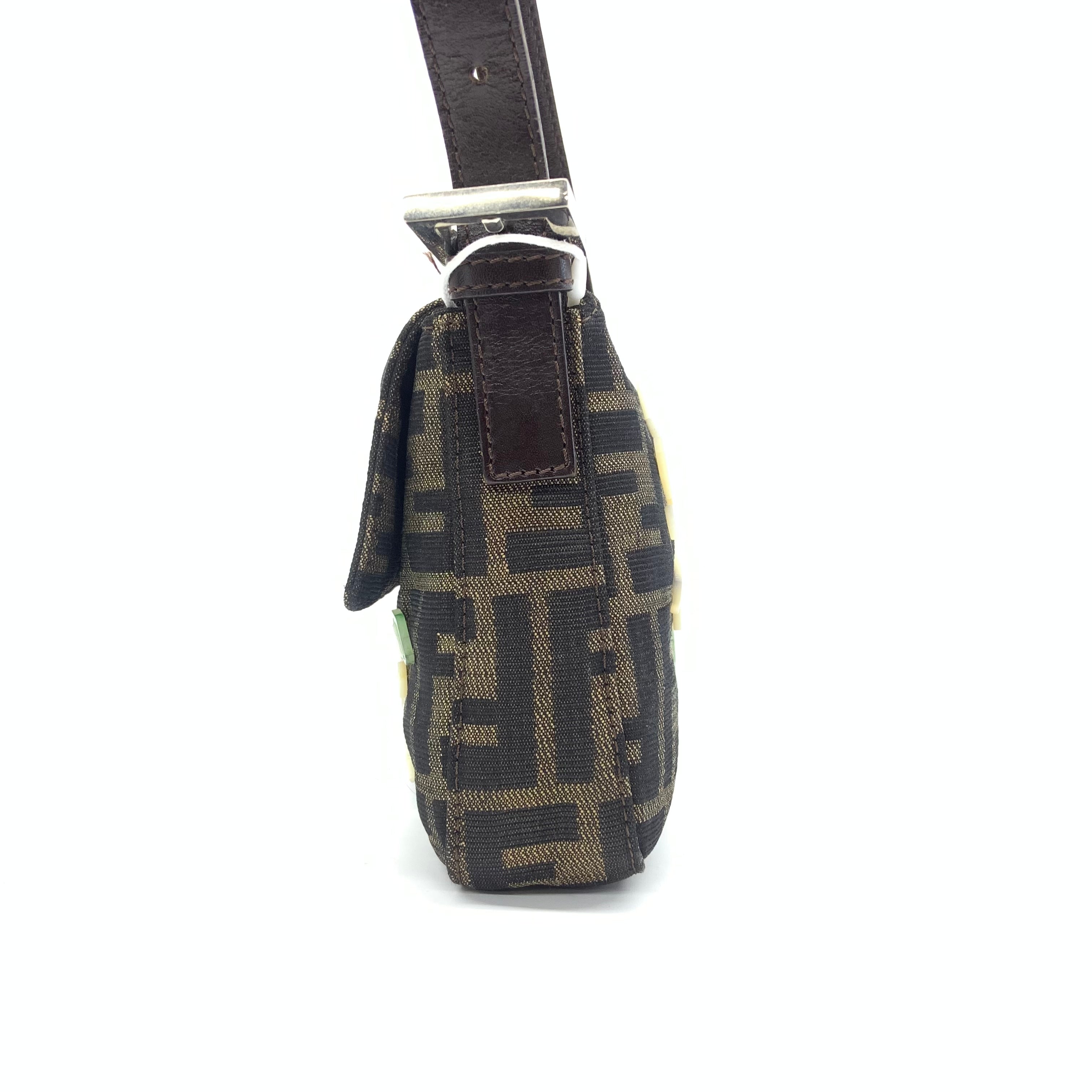 Fendi Baguette Zucca Monogram with Shell Floral Embroidery