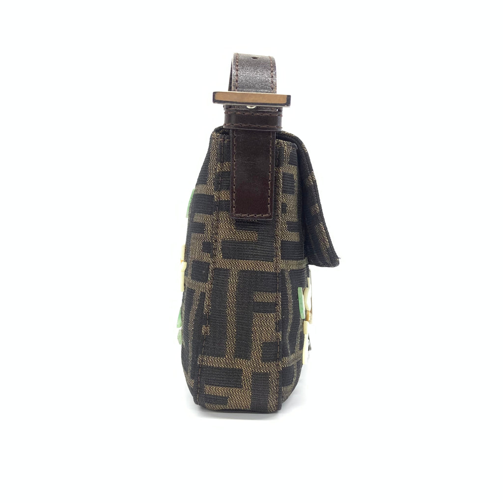 Fendi Baguette Zucca Monogram with Shell Floral Embroidery