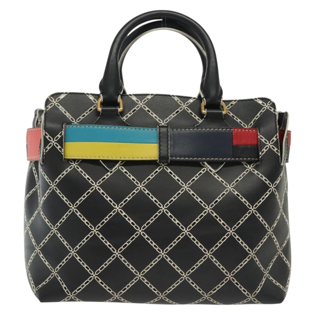 BURBERRY Hand Bag Leather 2way Black Gold 139969