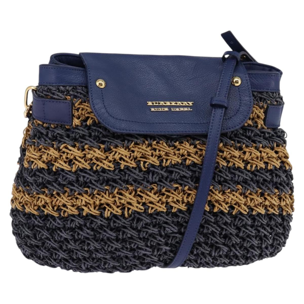 BURBERRY Blue Label Shoulder Bag Raffia Gold Navy 142844