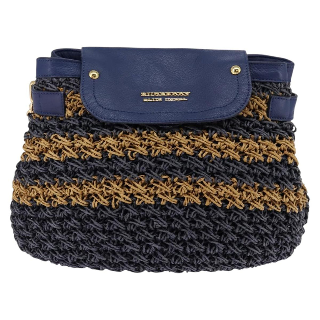 BURBERRY Blue Label Shoulder Bag Raffia Gold Navy 142844