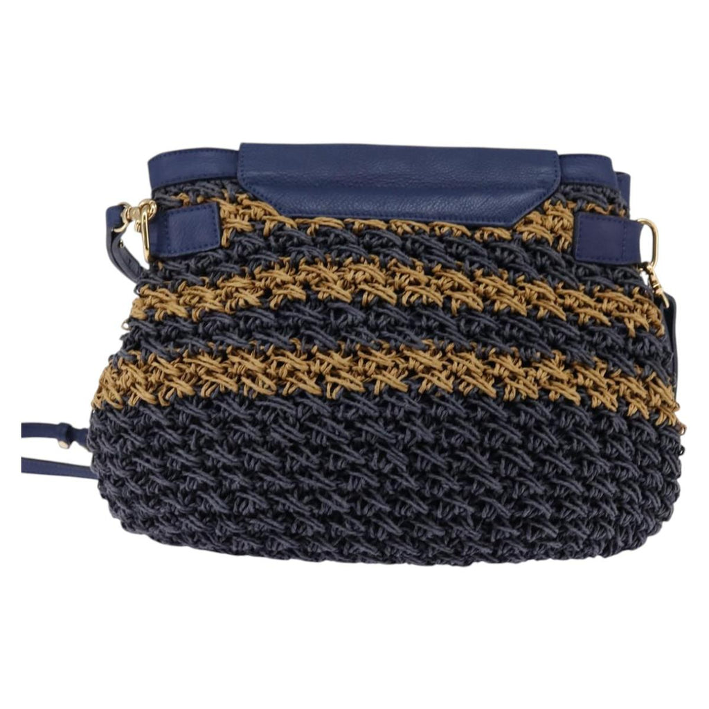 BURBERRY Blue Label Shoulder Bag Raffia Gold Navy 142844
