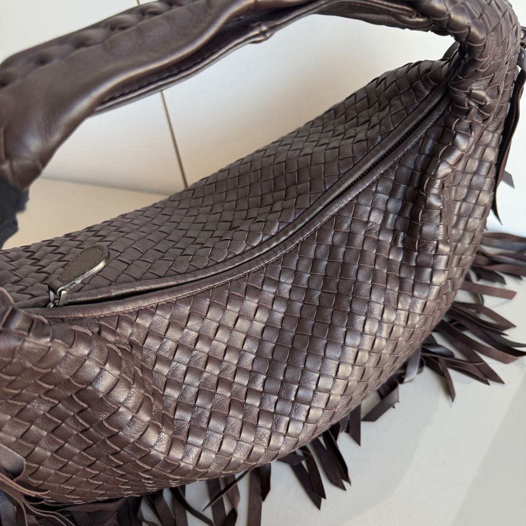 Bottega Veneta Veneta Fringed Hobo Large Dark Chocolate Brown 47cm Lambskin Leather