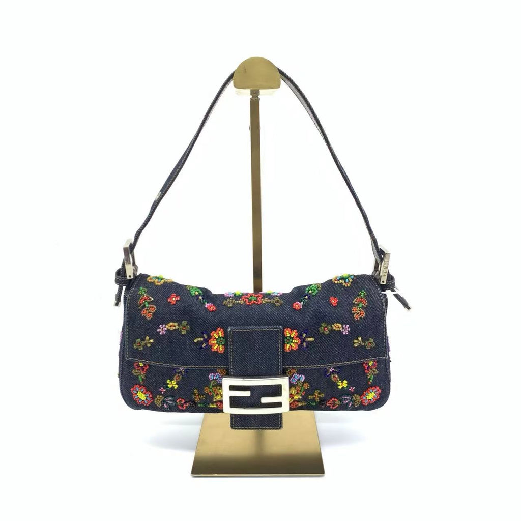 Fendi Baguette Denim with Floral Beads 25 Anniversary Special Collection