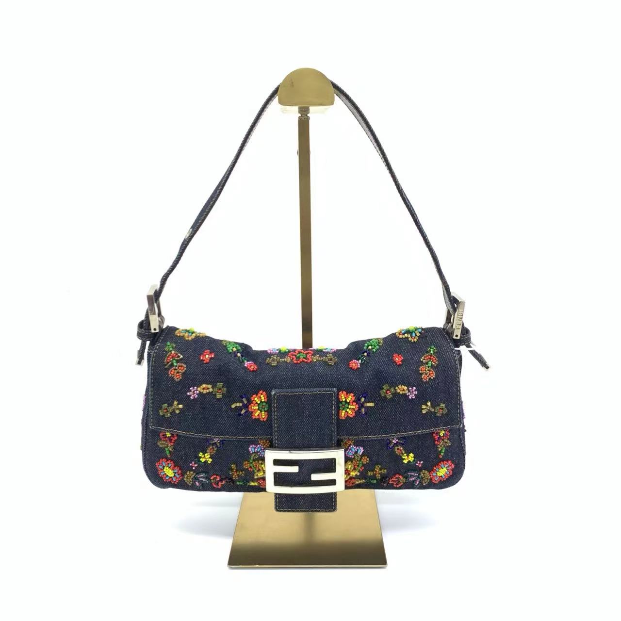 Fendi Baguette Denim with Floral Beads 25 Anniversary Special Collection