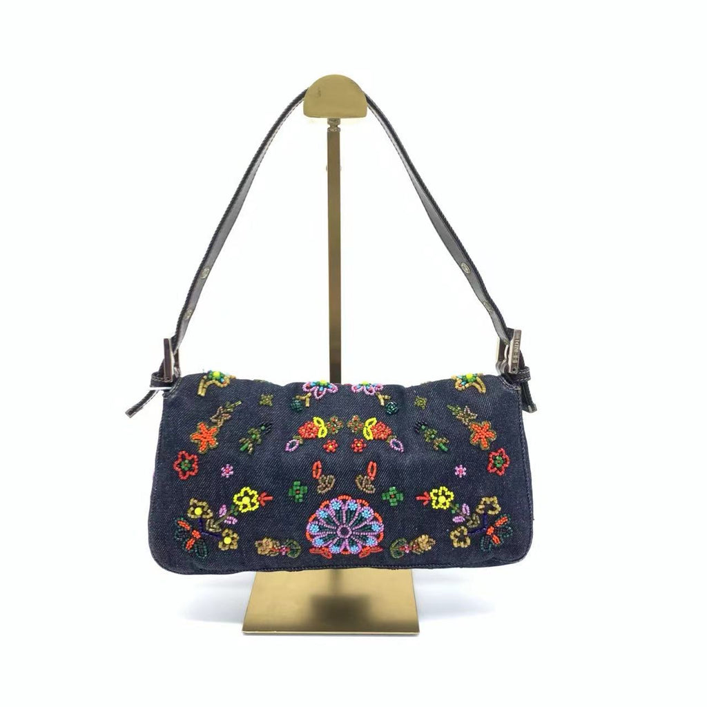 Fendi Baguette Denim with Floral Beads 25 Anniversary Special Collection