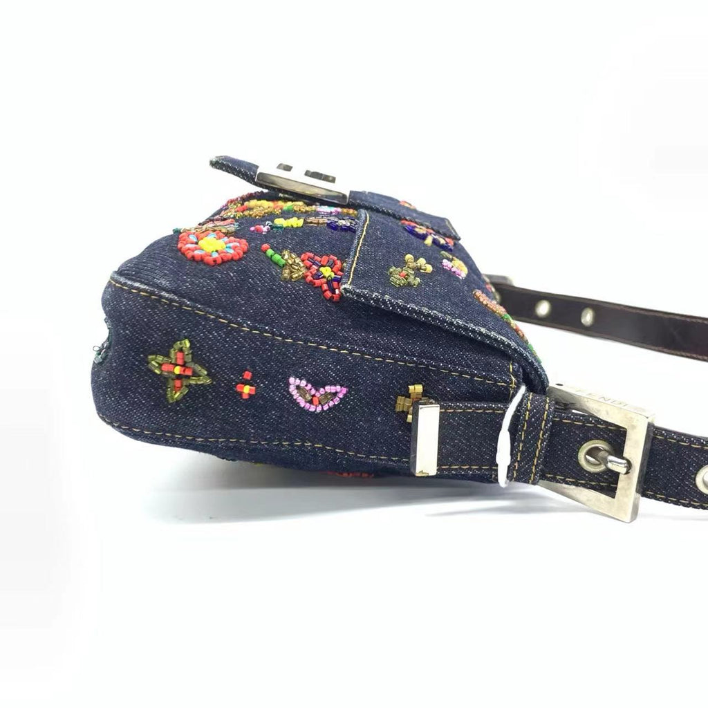 Fendi Baguette Denim with Floral Beads 25 Anniversary Special Collection
