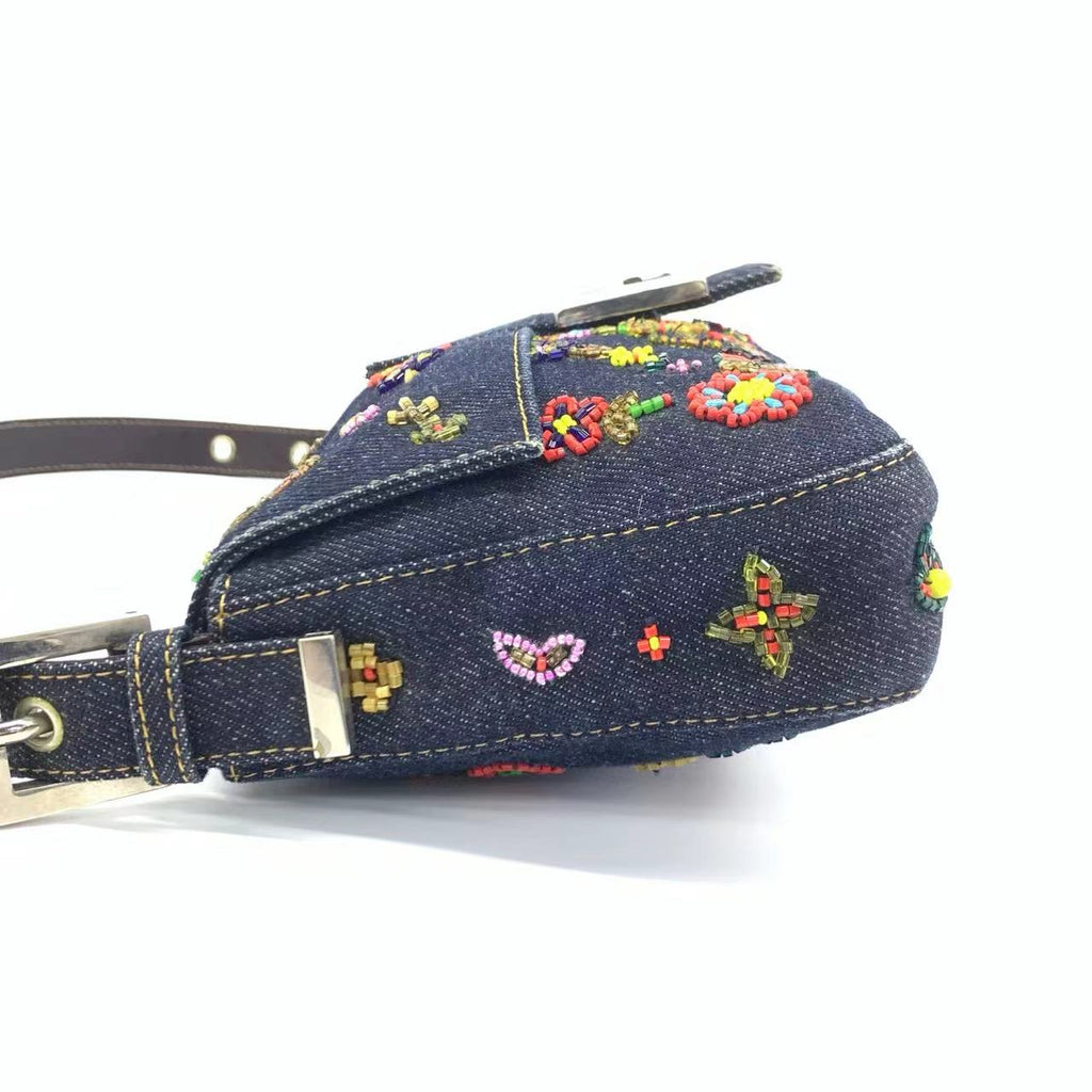 Fendi Baguette Denim with Floral Beads 25 Anniversary Special Collection