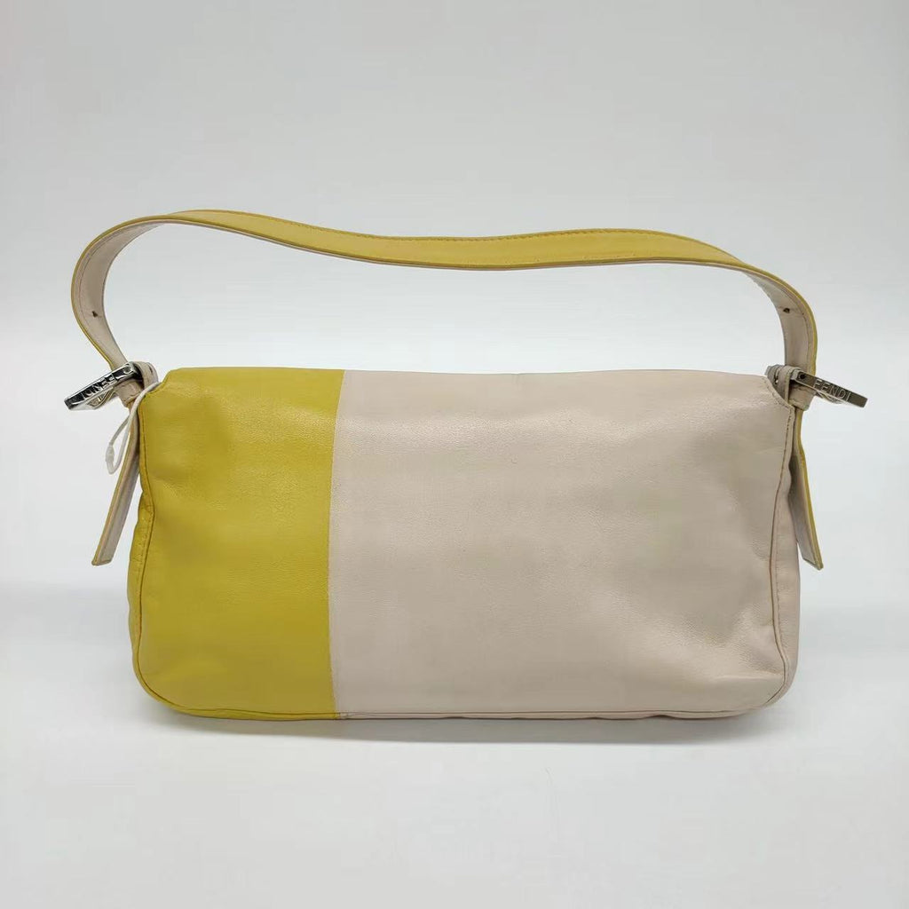 Fendi Baguette Lambskin Leather Shoulder Bag Beige Yellow
