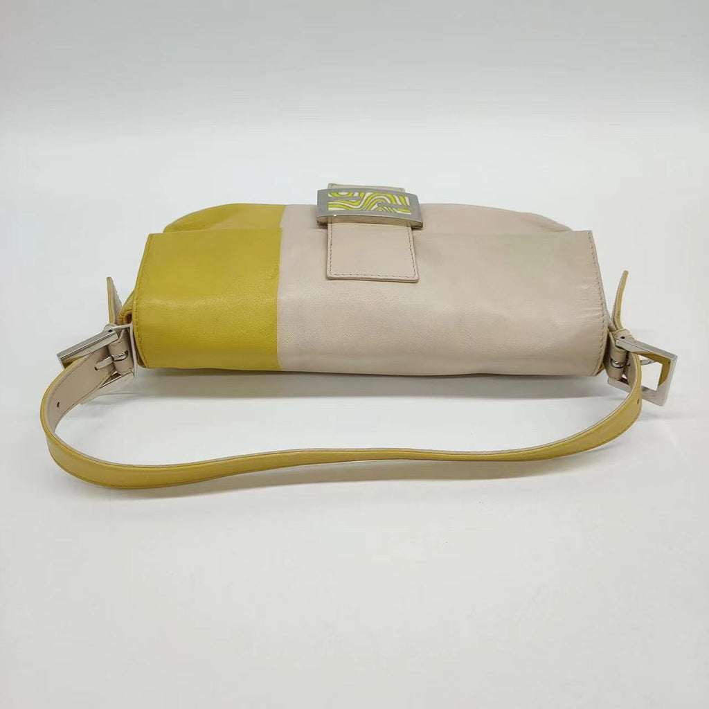 Fendi Baguette Lambskin Leather Shoulder Bag Beige Yellow