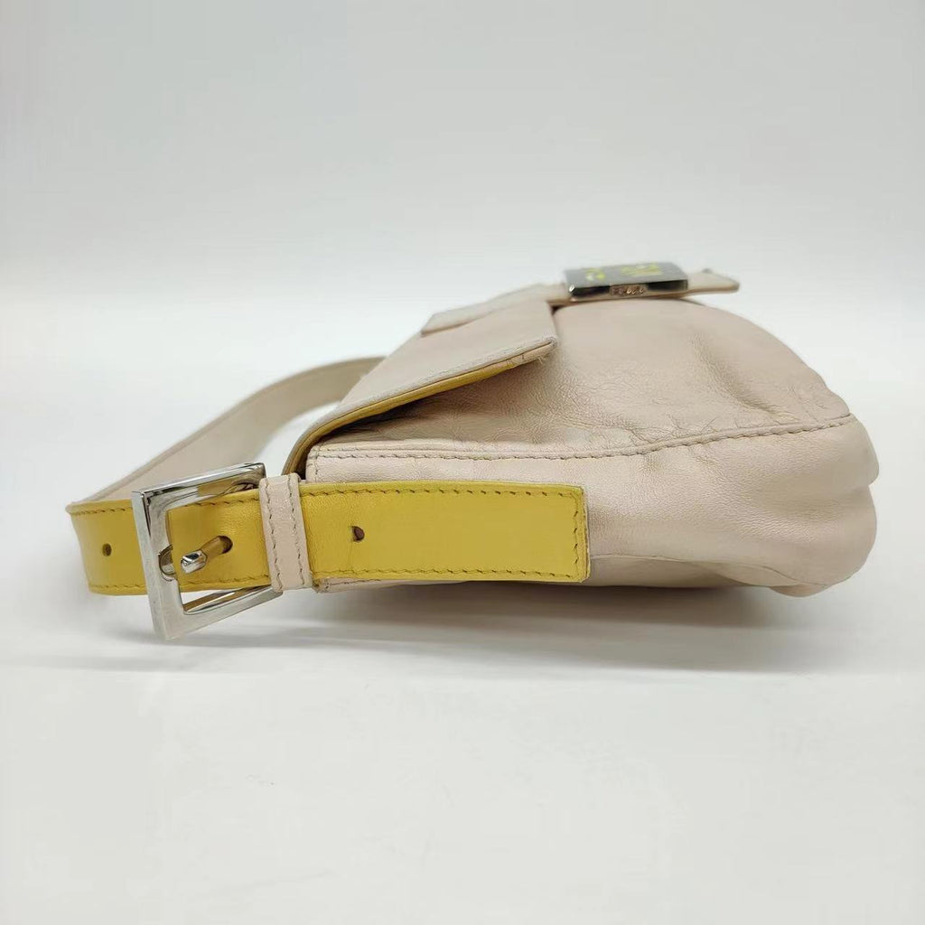 Fendi Baguette Lambskin Leather Shoulder Bag Beige Yellow