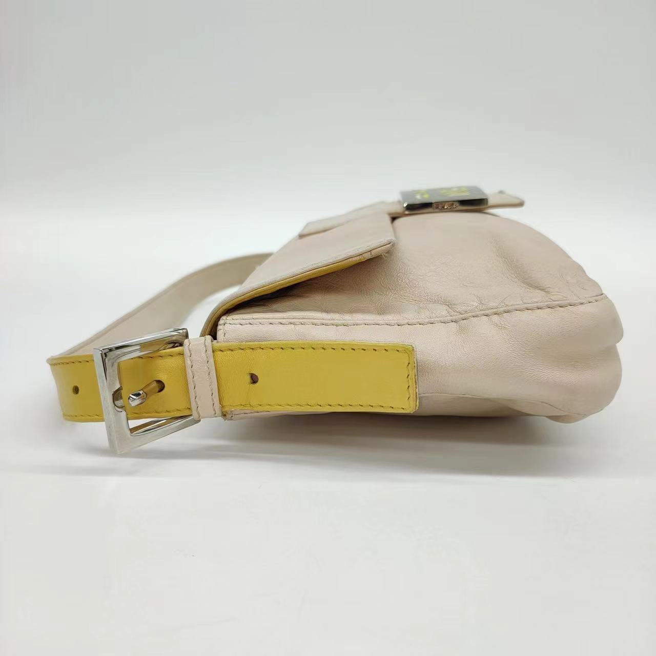 Fendi Baguette Lambskin Leather Shoulder Bag Beige Yellow