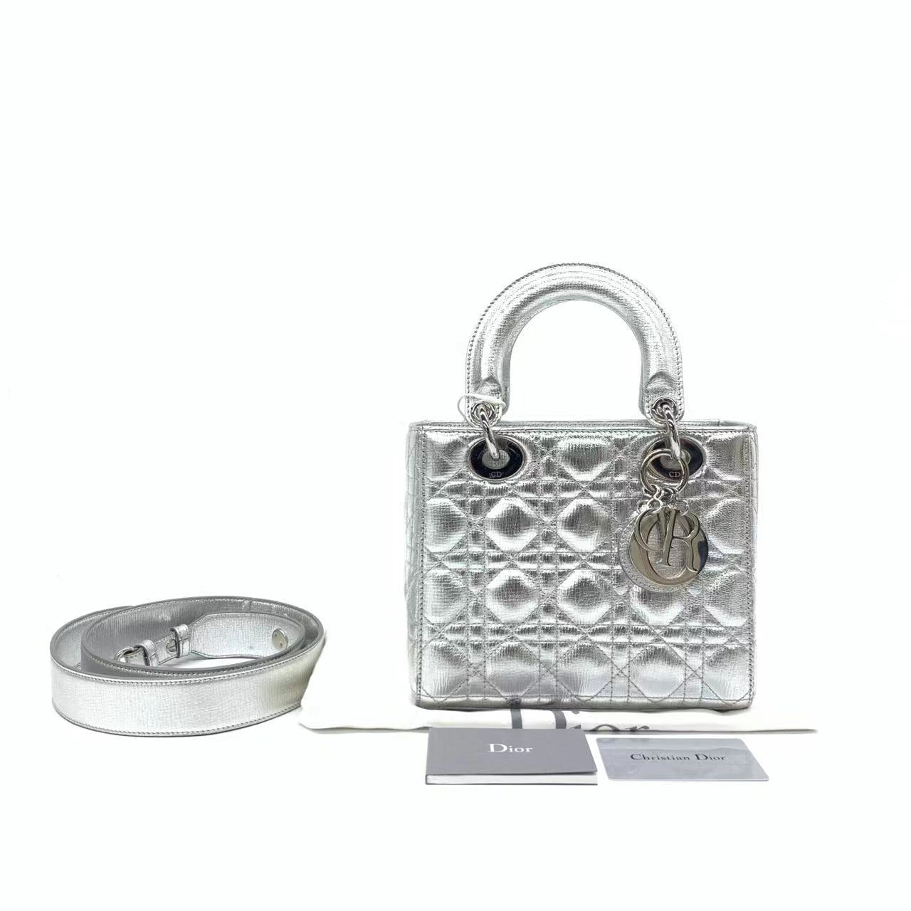 Lady Dior Small My Abcdior Cannage Leather Silver with Strap