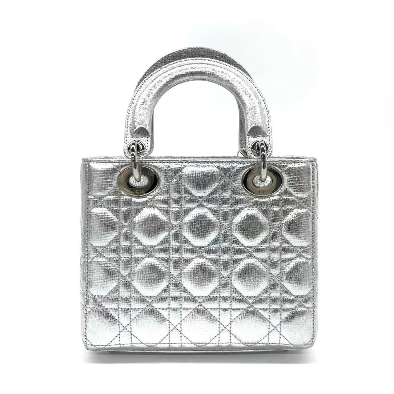 Lady Dior Small My Abcdior Cannage Leather Silver with Strap