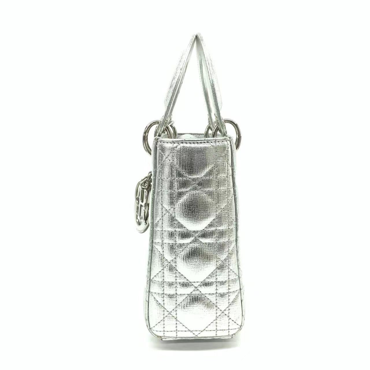 Lady Dior Small My Abcdior Cannage Leather Silver with Strap