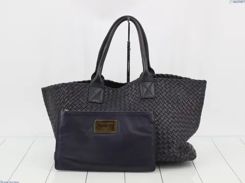 Bottega Veneta Cabat MM Intreccio Leather Tote Bag Navy 40cm