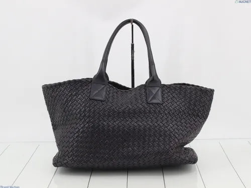 Bottega Veneta Cabat MM Intreccio Leather Tote Bag Navy 40cm