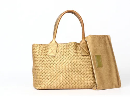 Bottega Veneta Cabat PM Intreccio Leather Tote Bag Gold 32cm