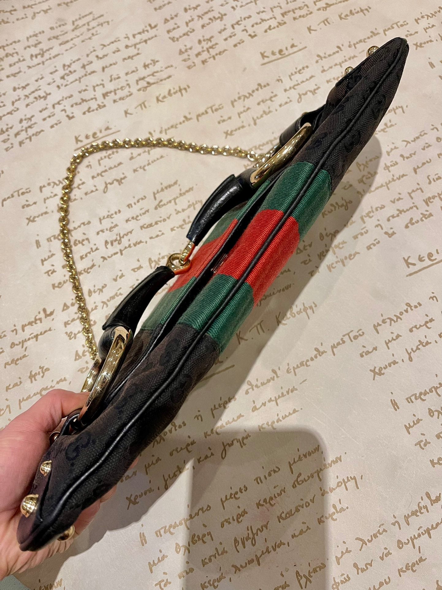 Gucci Horsebit 1955 Cloth Black Monogram Red Web Large Shoulder bag