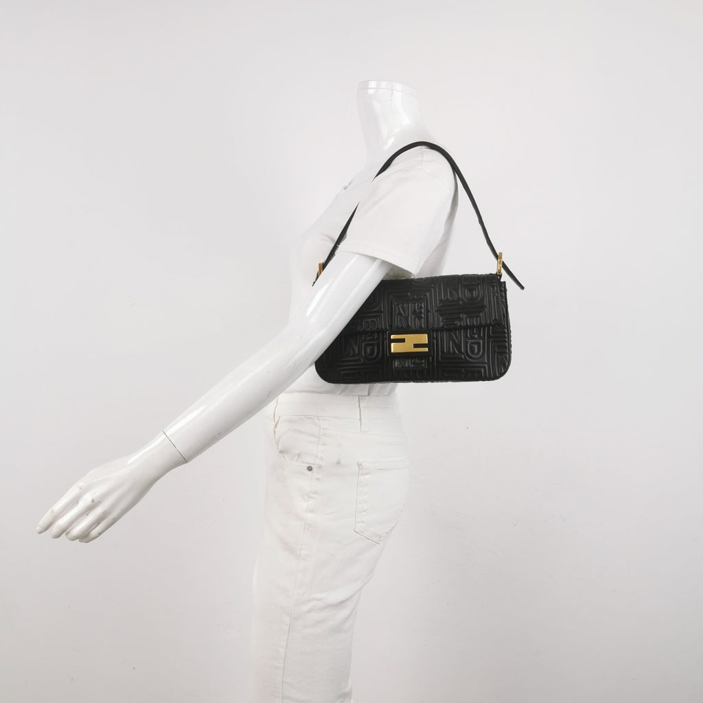 Fendi Baguette 1997 Re-edition 3D Embossed Black Leather Shoulder bag