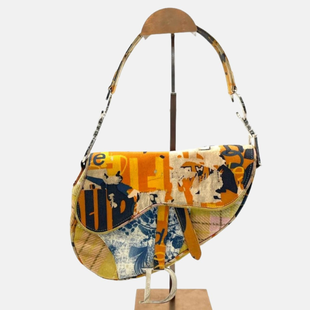 Dior Saddle Vintage John Galliano Multicolor Patchwork Shoulder Bag