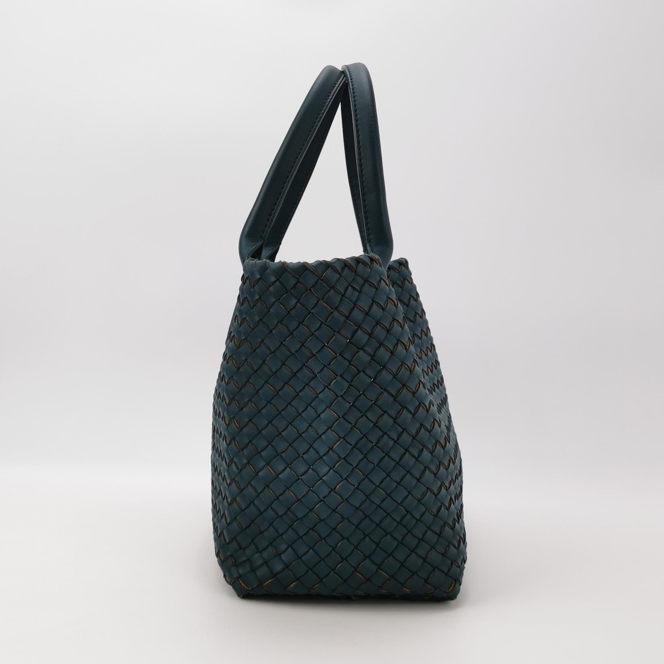 Bottega Veneta Cabat Tote Small/Medium Intreccio Blue Green Leather and Suede Lining 32cm